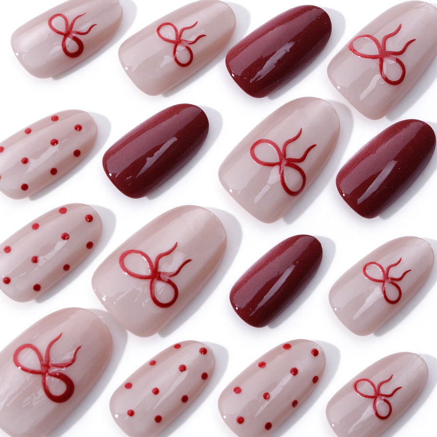 30pcs/Set Bow & Polka Dot Cat Eye Press-On Nails