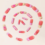 24pcs/Set Pink French Tip 3D Flower Press-On Nails