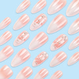 24pcs/Set Nude Pink Ombre Pearl Branches Press On Nails