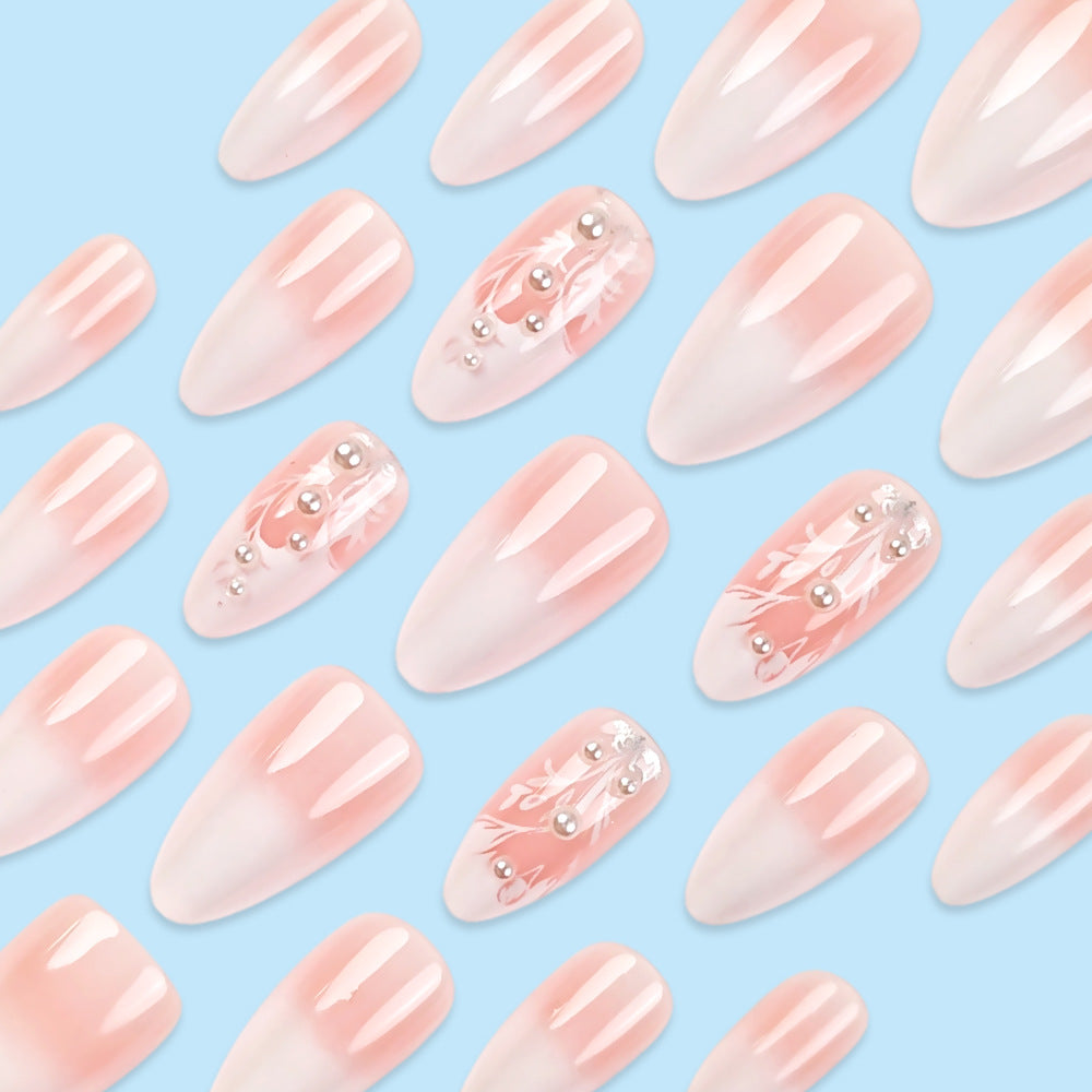 24pcs/Set Nude Pink Ombre Pearl Branches Press On Nails