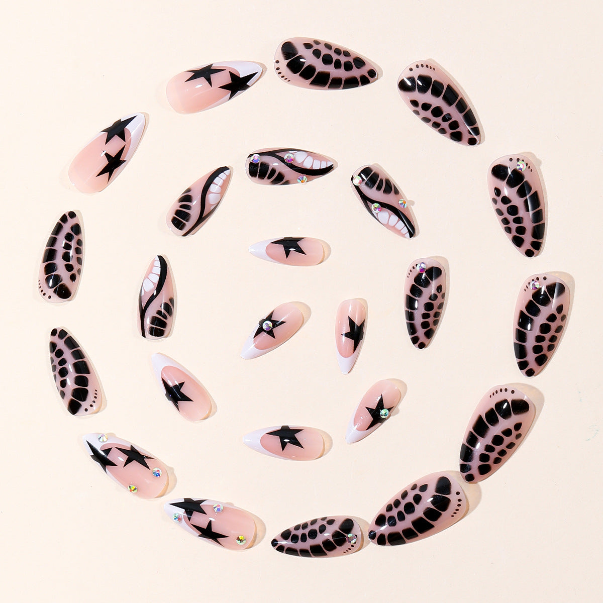24pcs/Set Star French Tip Crocodile Print Press On Nails