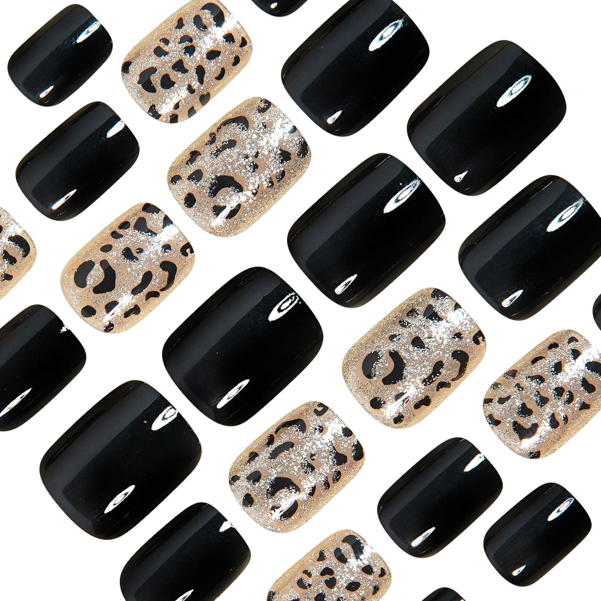 24pcs/Set Black Leopard Press On Nails