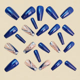 24pcs/Set Royal Blue & Nude Argyle Press-On Nails