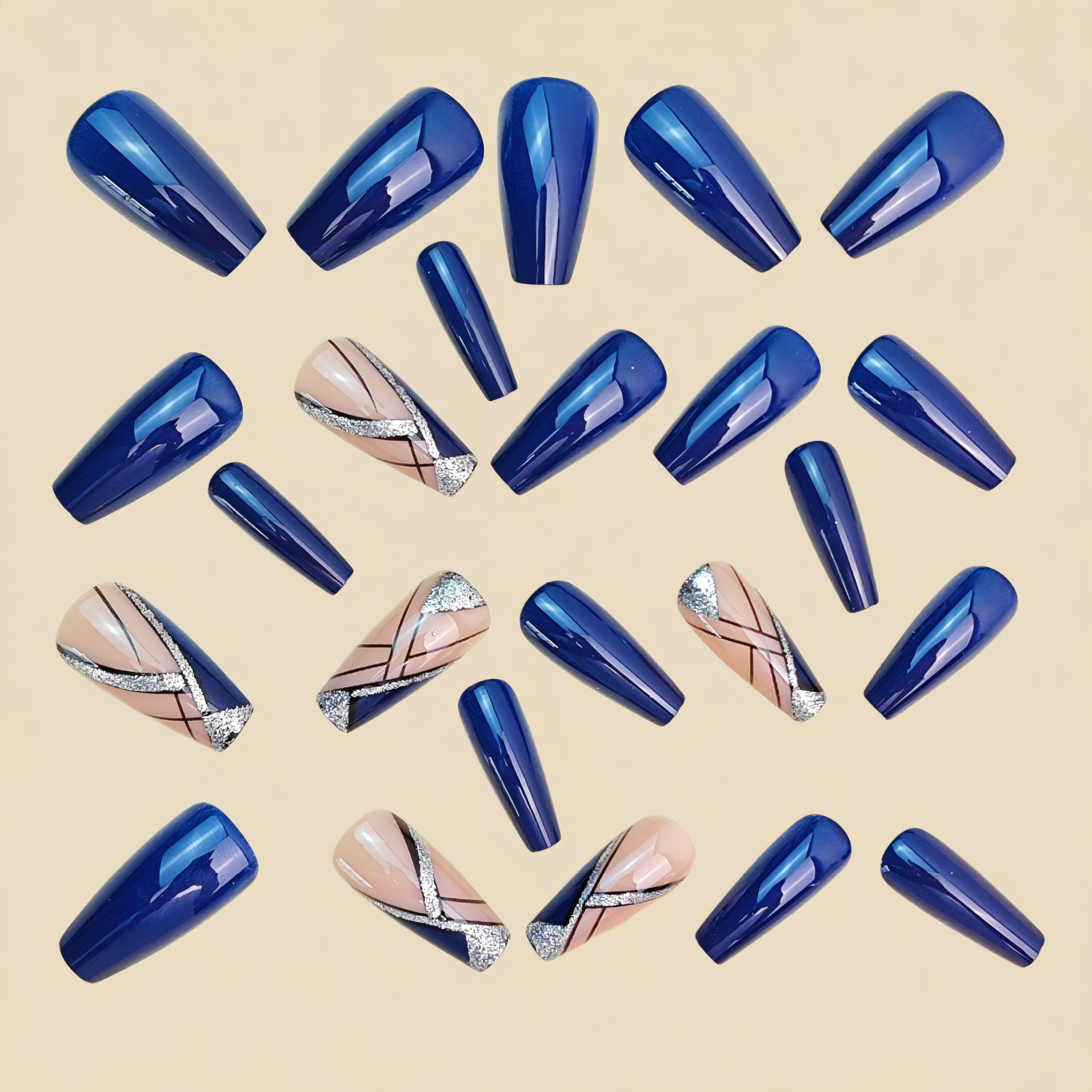 24pcs/Set Royal Blue & Nude Argyle Press-On Nails