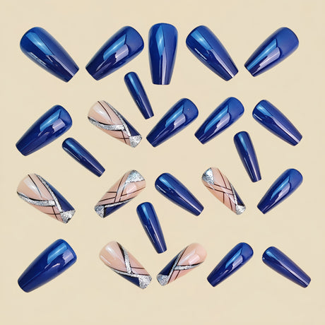24pcs/Set Royal Blue & Nude Argyle Press-On Nails