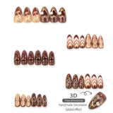 30pcs/Set Brown French Gold-Accented Bow Press On Nails