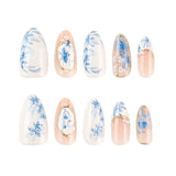 24pcs/Set 3D Gold-Accented Blue Flowers Press On Nails