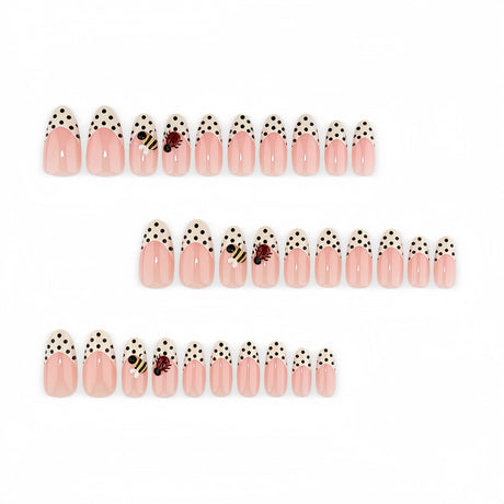 24pcs/Set Black & White Polka Dot Ladybug French Press On Nails