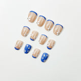 24pcs/Set Blue French Tip Bumblebee Press-On Nails