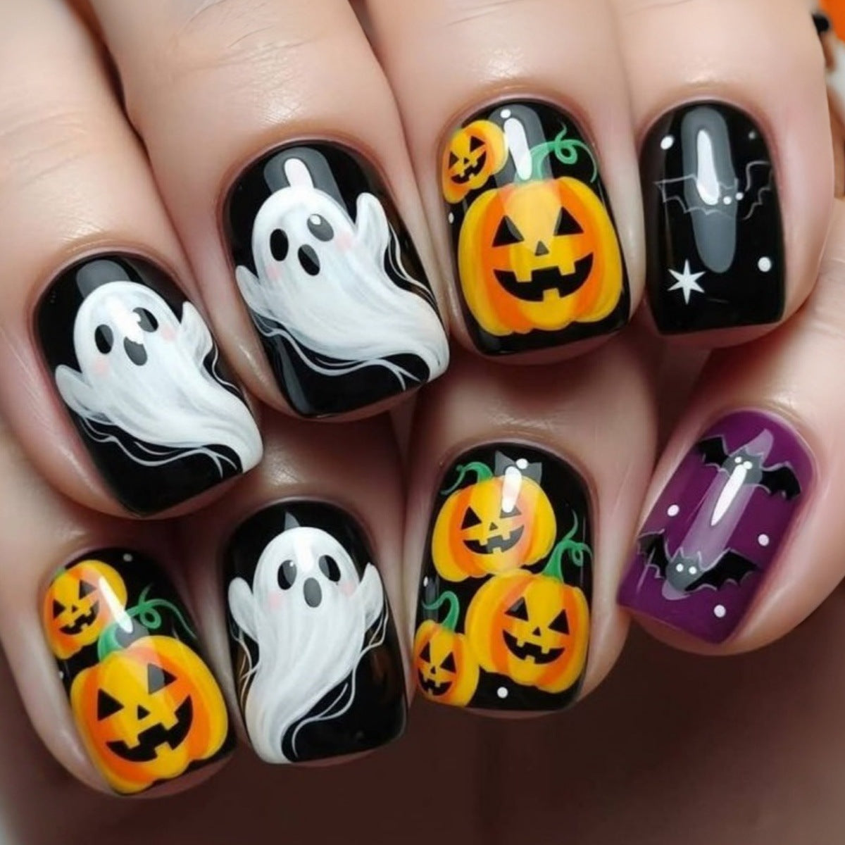24pcs/Set Ghost Pumpkin Bat Press-On Nails