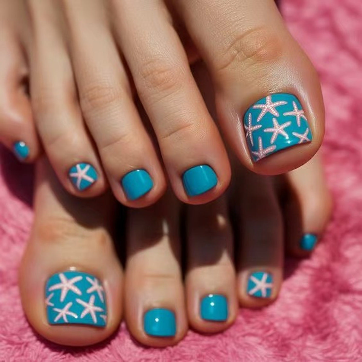24pcs/Set Pink Starfish Press On Toe Nails