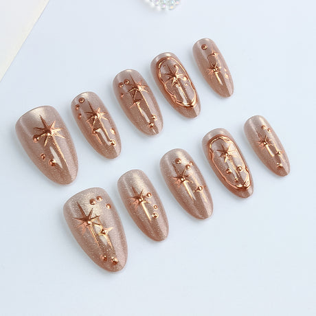 24pcs/Set Cat Eye Golden Star Press-On Nails