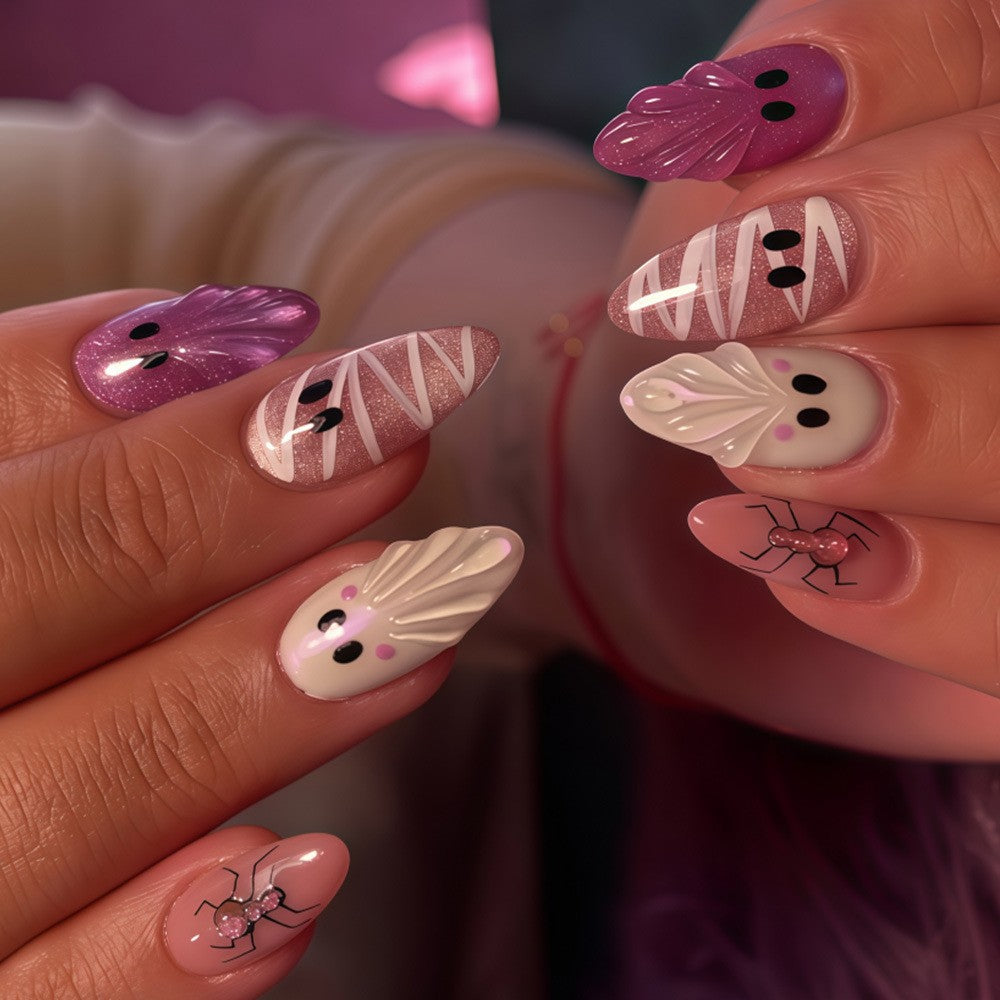 24pcs/Set 3D Ghost Bandage Mummy Press On Nails