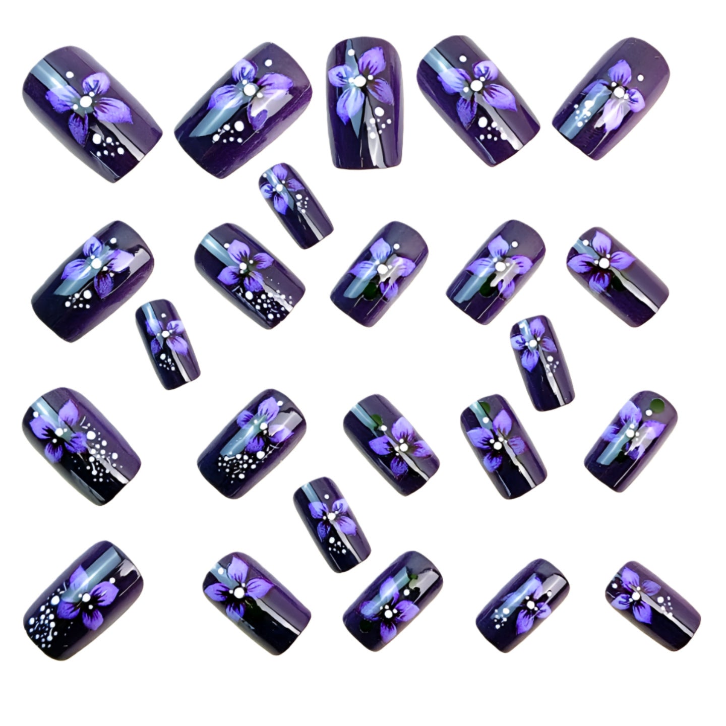 24pcs/Set Purple Floral Bloom Press-On Nails