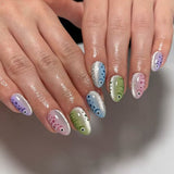 24pcs/Set Colorful Gradient Fish Cat Eye Press-On Nails