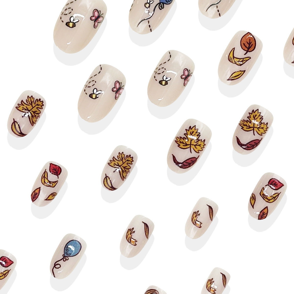 24pcs/Set Autumn Maple Leaves Press On Nails