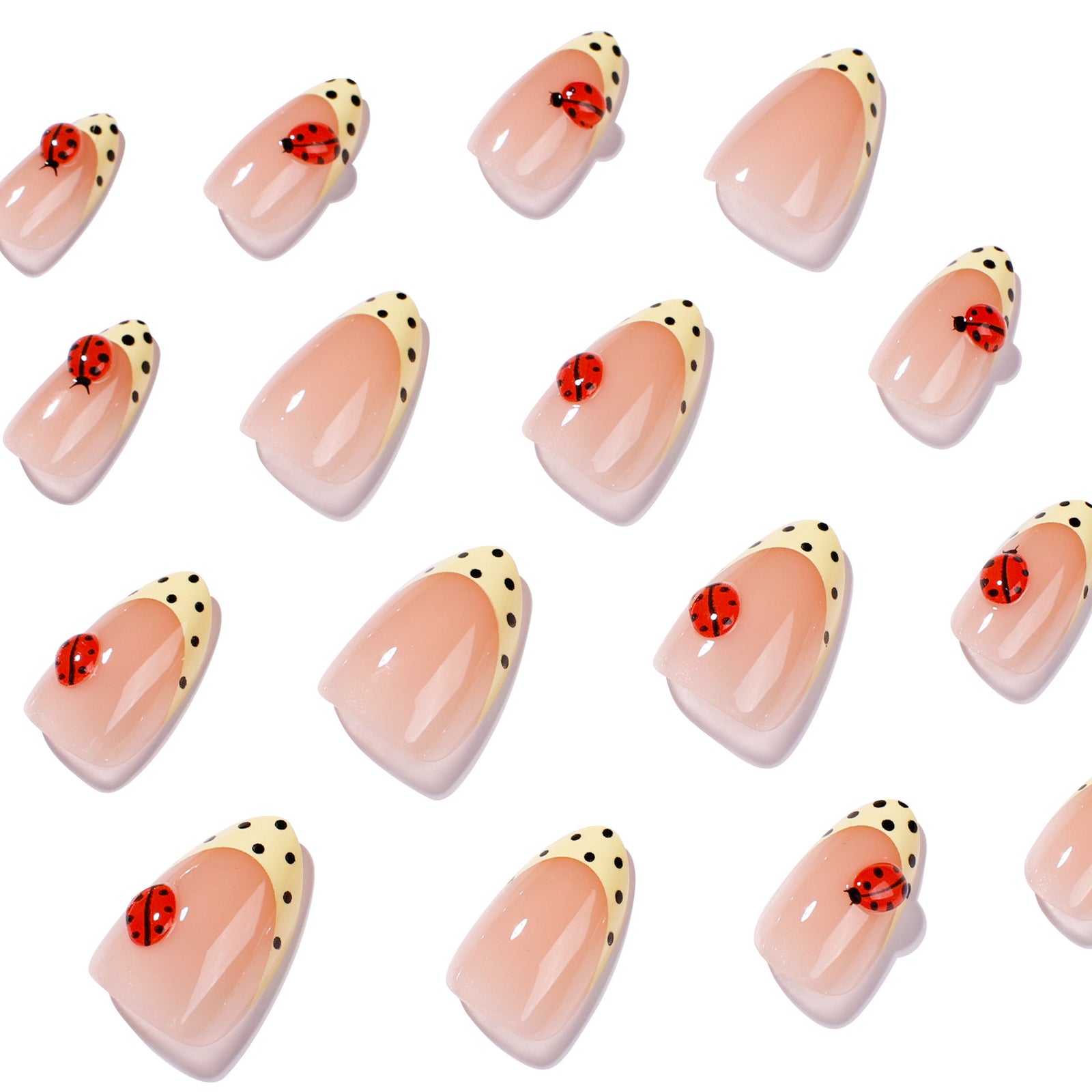 24pcs/Set French Tip 3D Ladybug Press-On Nails
