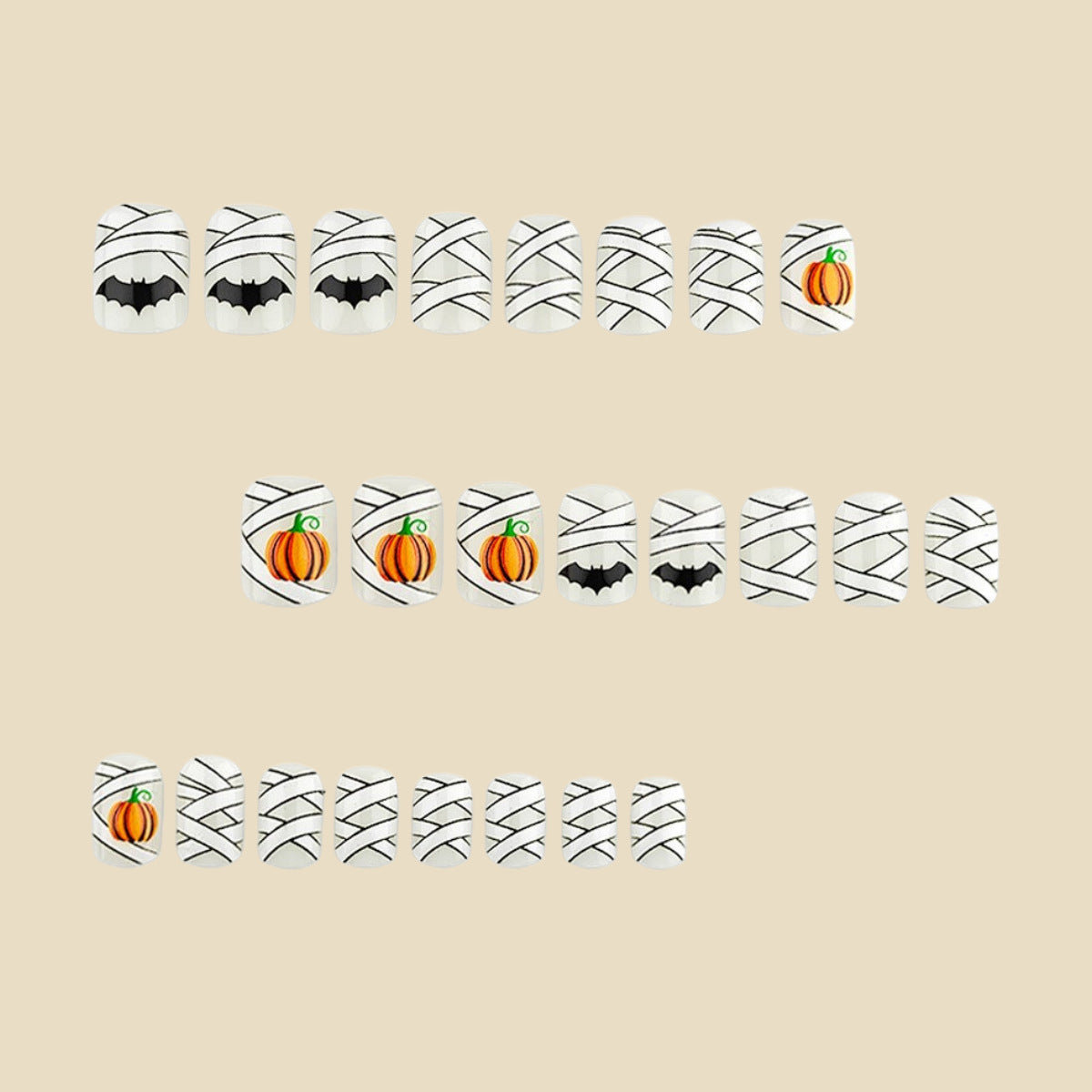 24pcs/Set Mummy Wrap & Pumpkin Press-On Nails