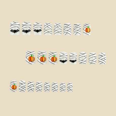 24pcs/Set Mummy Wrap & Pumpkin Press-On Nails