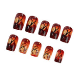 24pcs/Set Red & Orange Gradient Maple Leaves Press On Nails