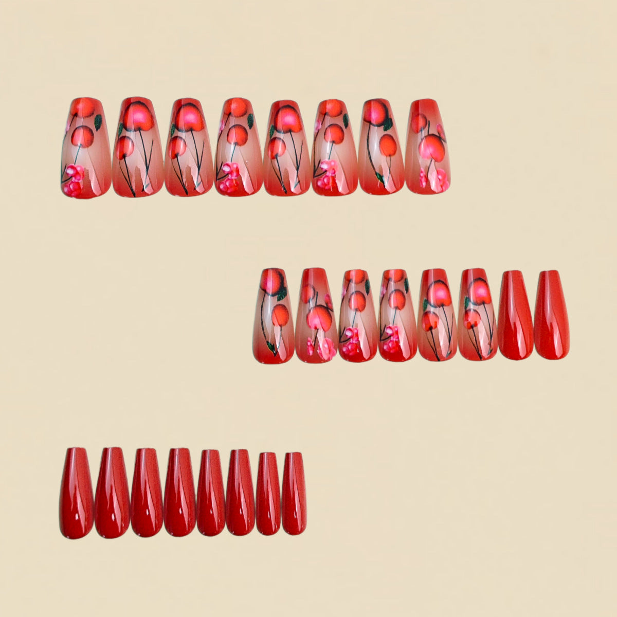 24pcs/Set Burgundy Cherry Press-On Nails