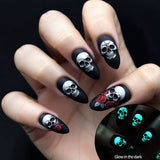 24pcs/Set Glow-in-the-Dark Black Skull Press-On Nails