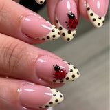 (Handmade) 10pcs/Set Yellow French Polka Dot Ladybug Press-On Nails