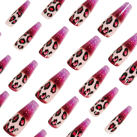 24pcs/Set Purple Leopard Press On Nails