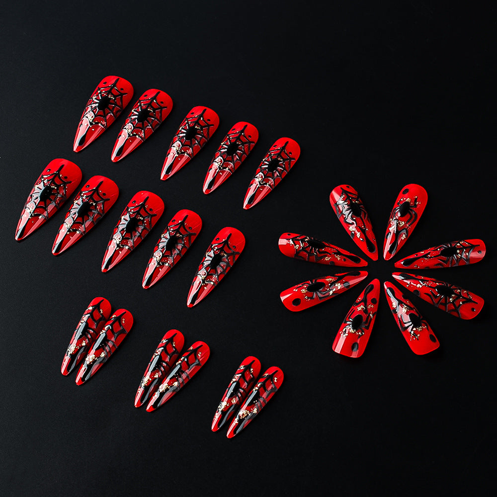 24pcs/Set 3D Embossed Spider Press-On Nails