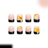 24pcs/Set Black French Tips with Yellow Maple Leaves Press-On Nails