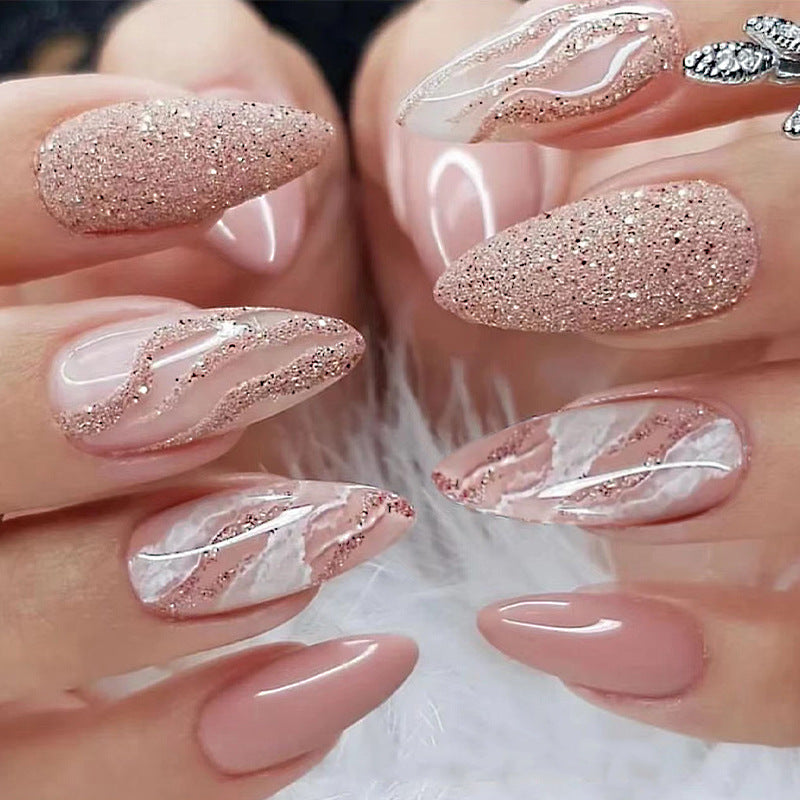 24pcs/Set Nude Pink Glitter Press-On Nails