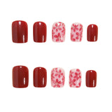 24pcs/Set Burgundy Floral Press-On Nails