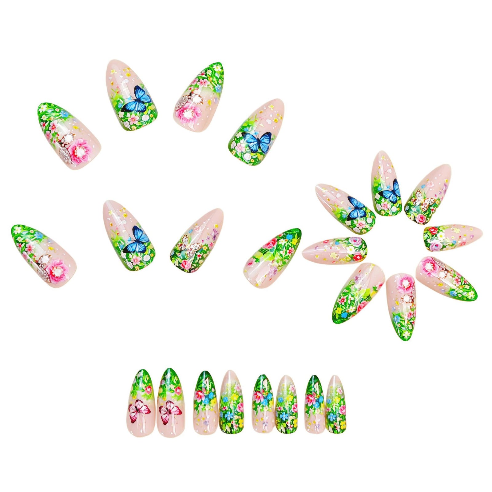 24pcs/Set Garden Butterfly Florals Press-On Nails
