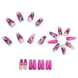 24pcs/Set Pink Butterfly Floral Press-On Nails