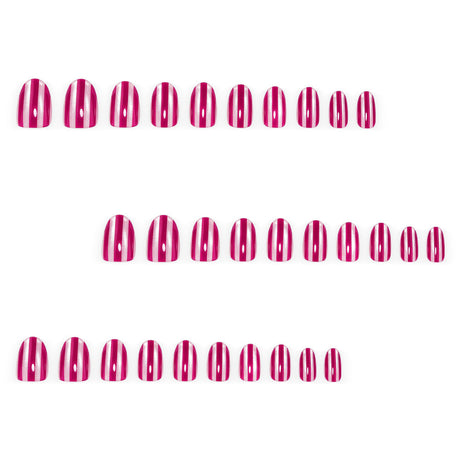 24pcs/Set Raspberry Red Striped Cat Eye Press-On Nails