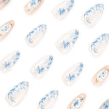 24pcs/Set 3D Gold-Accented Blue Flowers Press On Nails