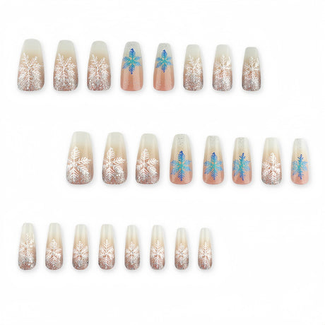 24pcs/Set Gradient Snowflakes Press On Nails