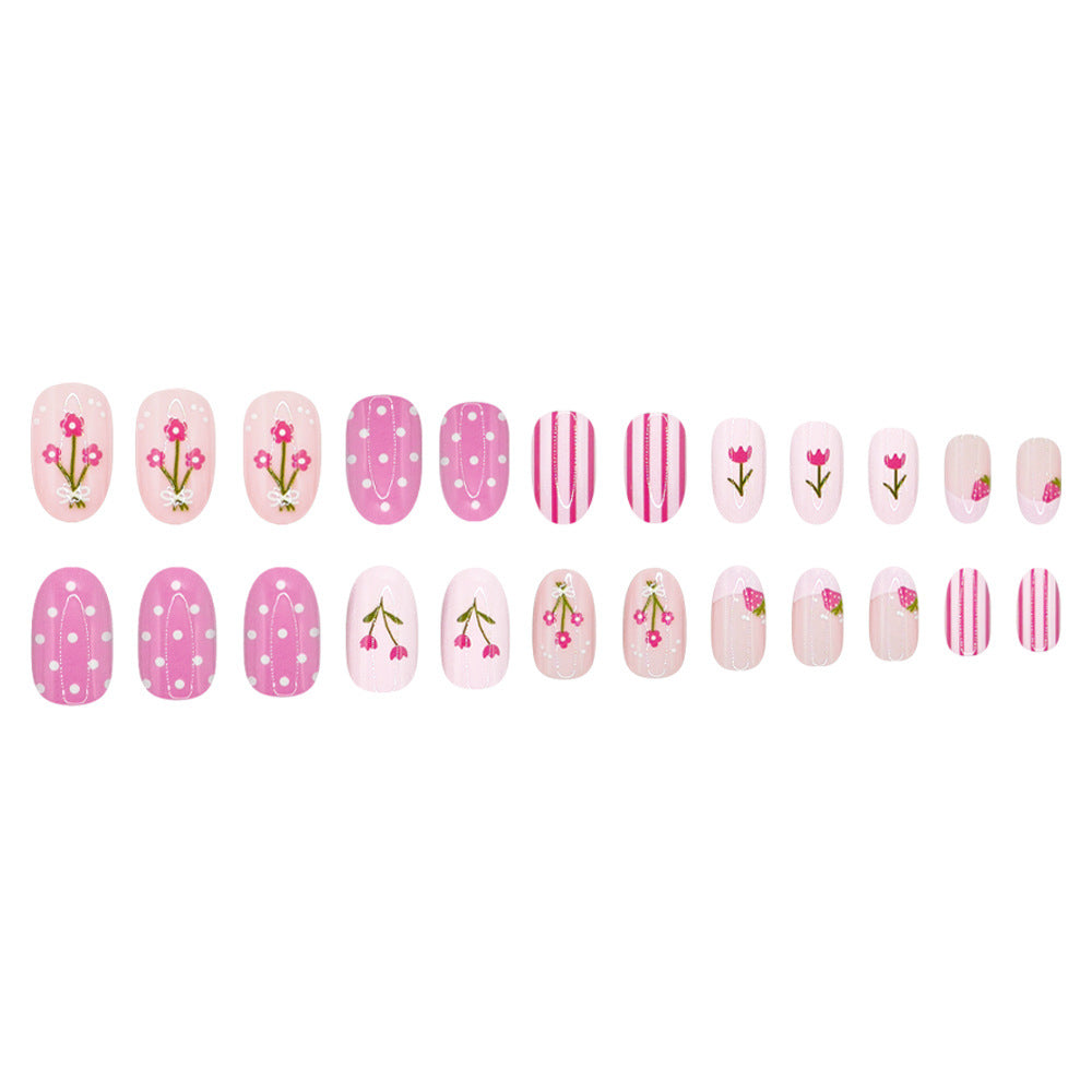 24pcs/Set Strawberry Tulip French Press On Nails