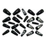 24pcs/Set Black Panda & Floral Press-On Nails