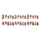 30pcs/Set 3D Gold Cat Eye French Floral Press On Nails