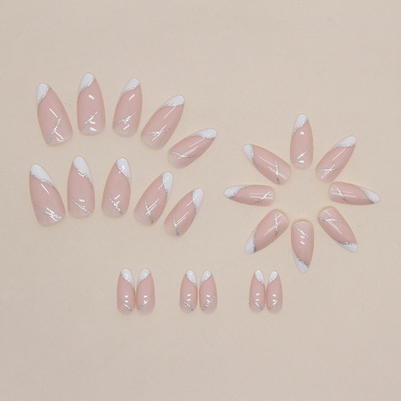 24pcs/Set Glitter Diagonal French Tips Press On Nails