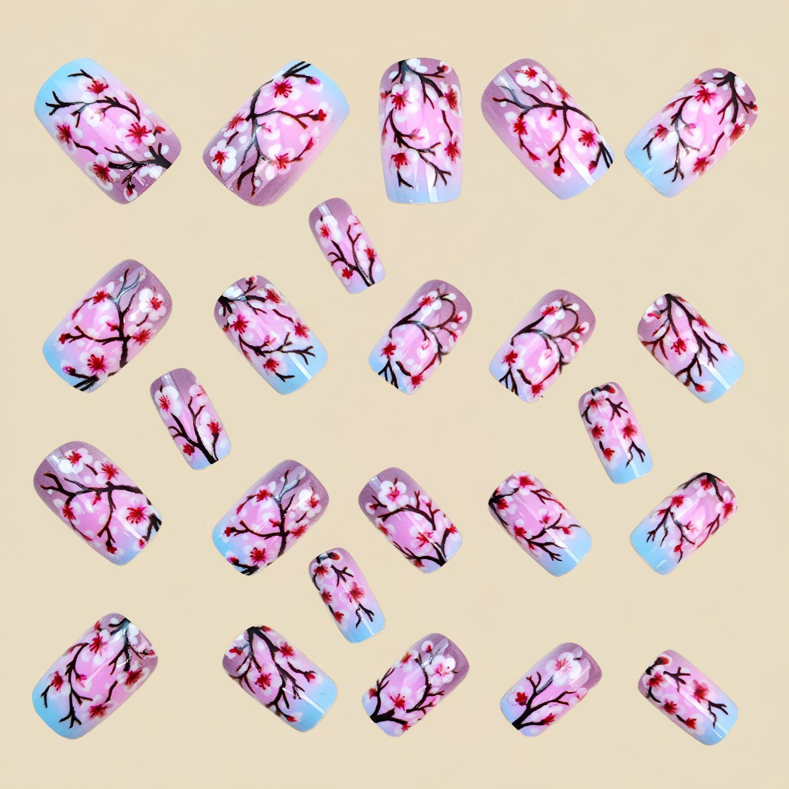 24pcs/Set Cherry Blossom Gradient Branches Press-On Nails