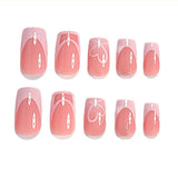 24pcs/Set Pink French Tips with Hearts Press-On Nails