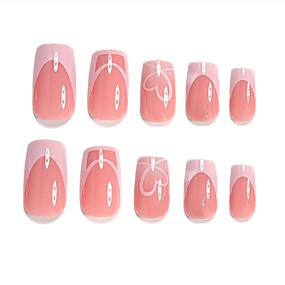 24pcs/Set Pink French Tips with Hearts Press-On Nails