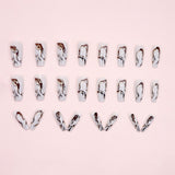 24pcs/Set Black Ink Marble Press On Nails