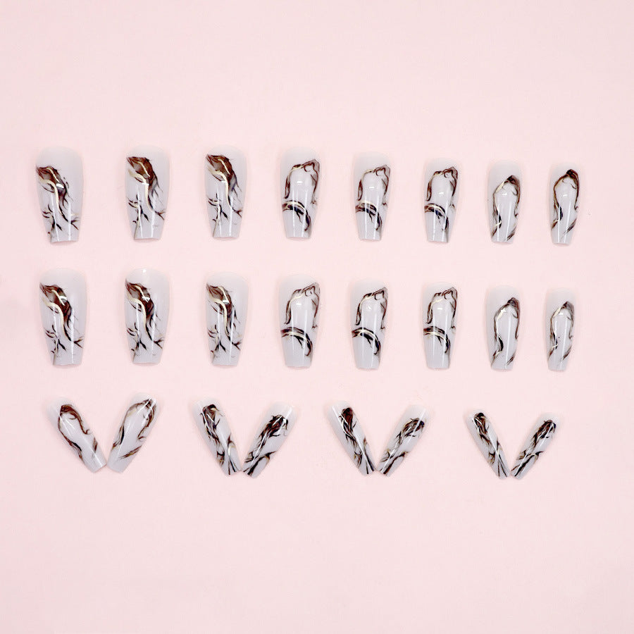 24pcs/Set Black Ink Marble Press On Nails