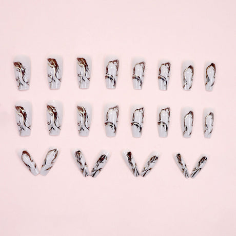 24pcs/Set Black Ink Marble Press On Nails