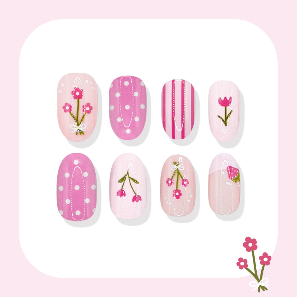 24pcs/Set Strawberry Tulip French Press On Nails