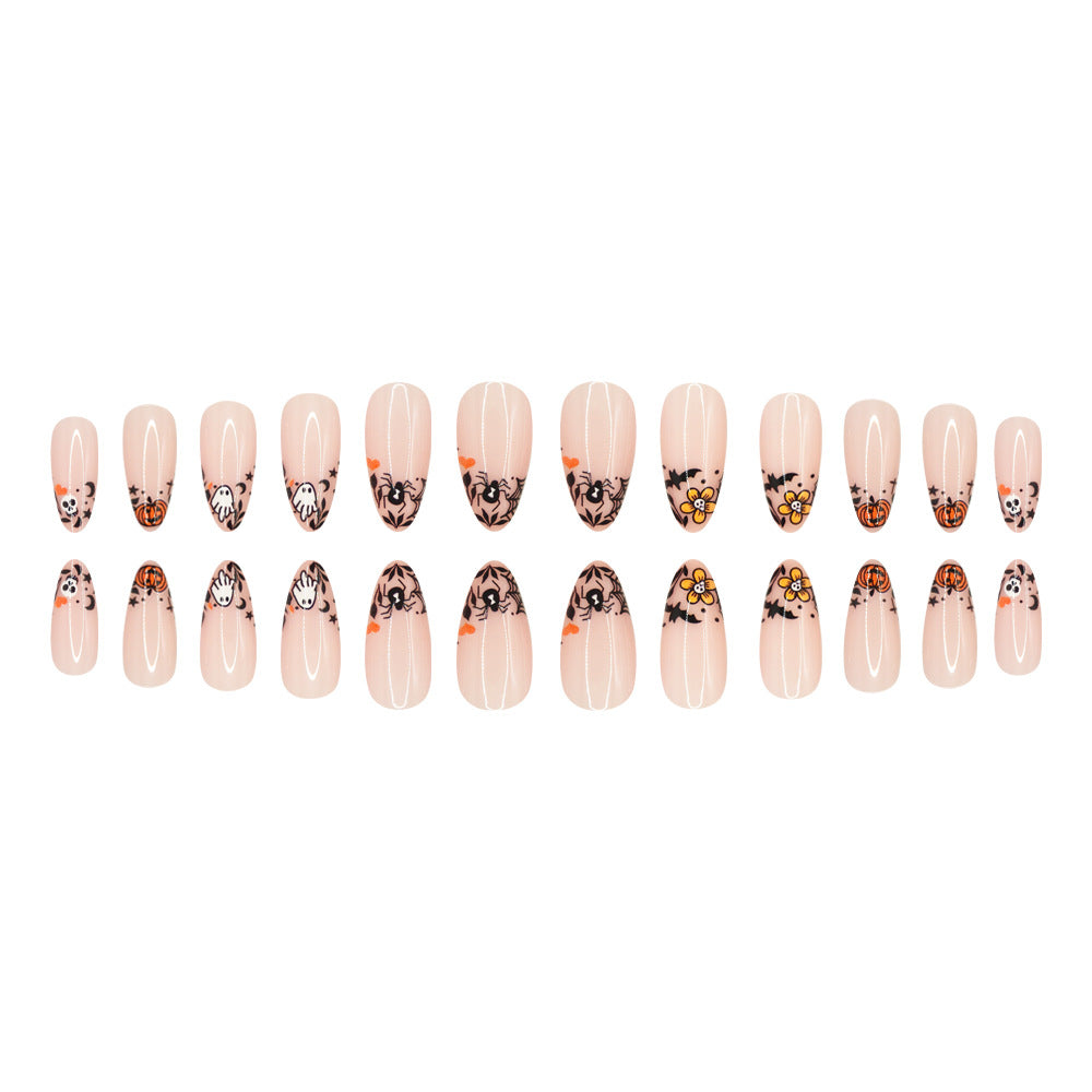 24pcs/Set Ghost Skull & Pumpkin French Press On Nails