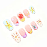 24pcs/Set Starfish & Sunflower French Tips Press-On Nails